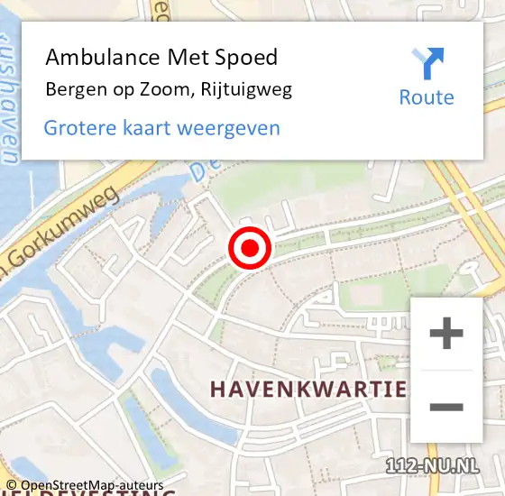 Locatie op kaart van de 112 melding: Ambulance Met Spoed Naar Bergen op Zoom, Rijtuigweg op 13 januari 2020 04:18