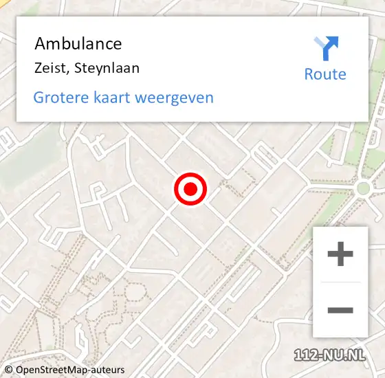 Locatie op kaart van de 112 melding: Ambulance Zeist, Steynlaan op 13 januari 2020 07:06