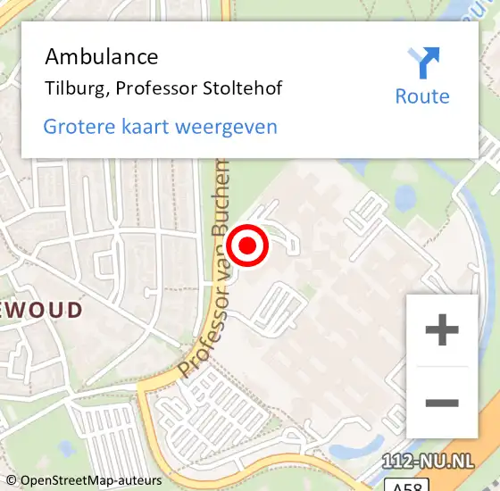 Locatie op kaart van de 112 melding: Ambulance Tilburg, Professor Stoltehof op 13 januari 2020 08:57