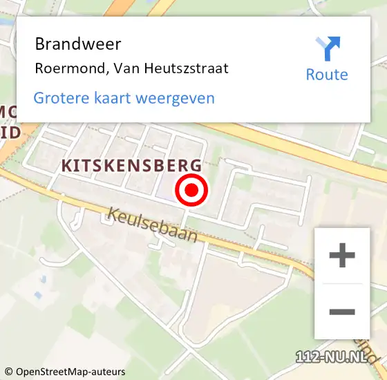 Locatie op kaart van de 112 melding: Brandweer Roermond, Van Heutszstraat op 13 januari 2020 10:00