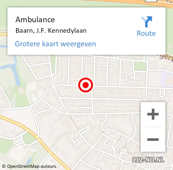 Locatie op kaart van de 112 melding: Ambulance Baarn, J.F. Kennedylaan op 13 januari 2020 10:00