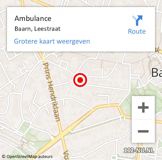 Locatie op kaart van de 112 melding: Ambulance Baarn, Leestraat op 13 januari 2020 10:01