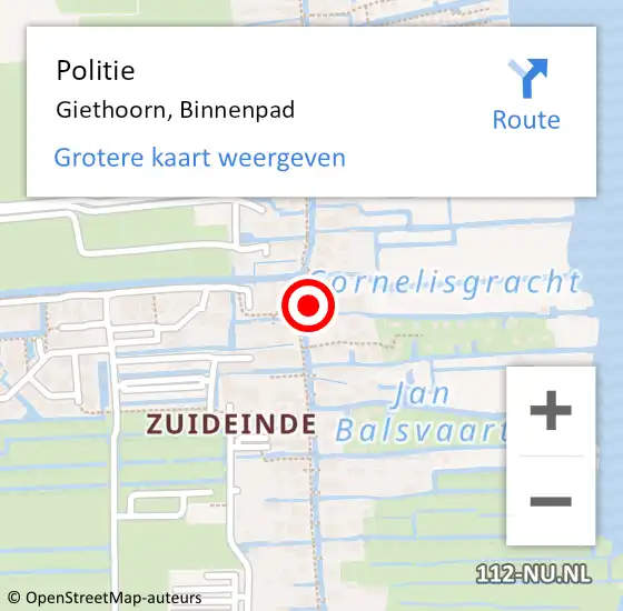 Locatie op kaart van de 112 melding: Politie Giethoorn, Binnenpad op 13 januari 2020 10:03
