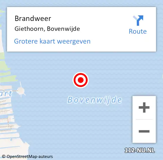 Locatie op kaart van de 112 melding: Brandweer Giethoorn, Bovenwijde op 13 januari 2020 10:04