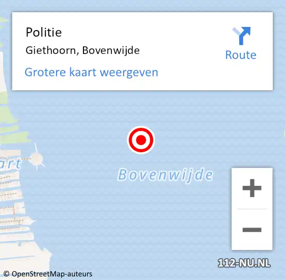 Locatie op kaart van de 112 melding: Politie Giethoorn, Bovenwijde op 13 januari 2020 10:06