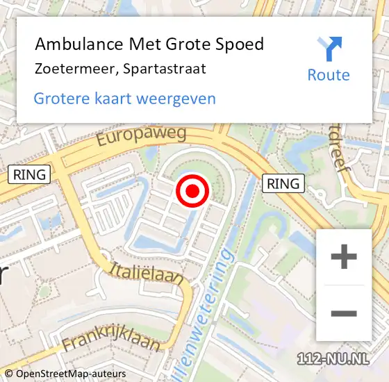 Locatie op kaart van de 112 melding: Ambulance Met Grote Spoed Naar Zoetermeer, Spartastraat op 13 januari 2020 10:47