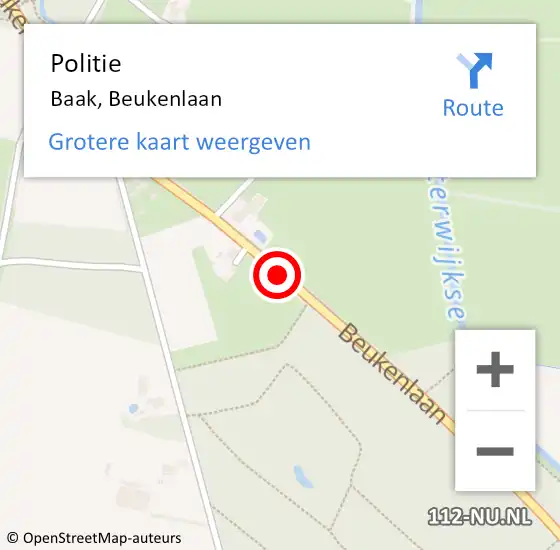 Locatie op kaart van de 112 melding: Politie Baak, Beukenlaan op 13 januari 2020 11:06