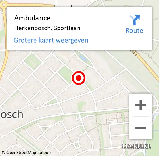 Locatie op kaart van de 112 melding: Ambulance Herkenbosch, Sportlaan op 13 januari 2020 11:09