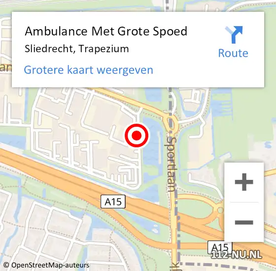 Locatie op kaart van de 112 melding: Ambulance Met Grote Spoed Naar Sliedrecht, Trapezium op 13 januari 2020 11:40