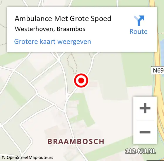 Locatie op kaart van de 112 melding: Ambulance Met Grote Spoed Naar Westerhoven, Braambos op 13 januari 2020 12:14