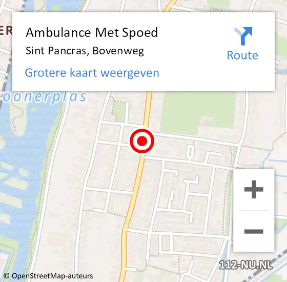 Locatie op kaart van de 112 melding: Ambulance Met Spoed Naar Sint Pancras, Bovenweg op 13 januari 2020 13:10