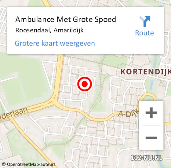 Locatie op kaart van de 112 melding: Ambulance Met Grote Spoed Naar Roosendaal, Amarildijk op 13 januari 2020 13:46