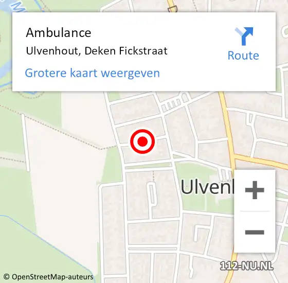 Locatie op kaart van de 112 melding: Ambulance Ulvenhout, Deken Fickstraat op 13 januari 2020 13:52