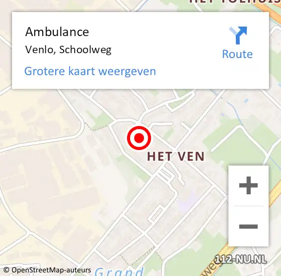 Locatie op kaart van de 112 melding: Ambulance Venlo, Schoolweg op 13 januari 2020 14:04