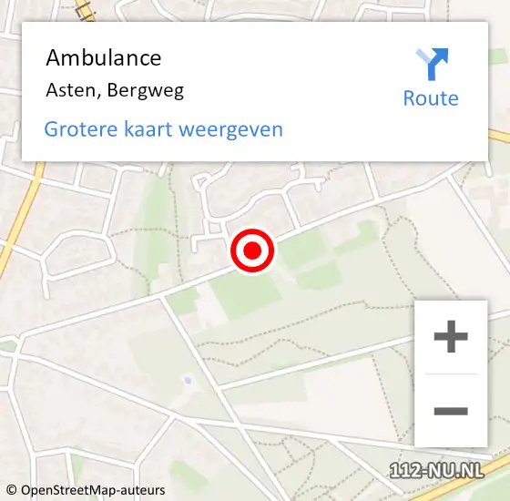 Locatie op kaart van de 112 melding: Ambulance Asten, Bergweg op 13 januari 2020 14:35