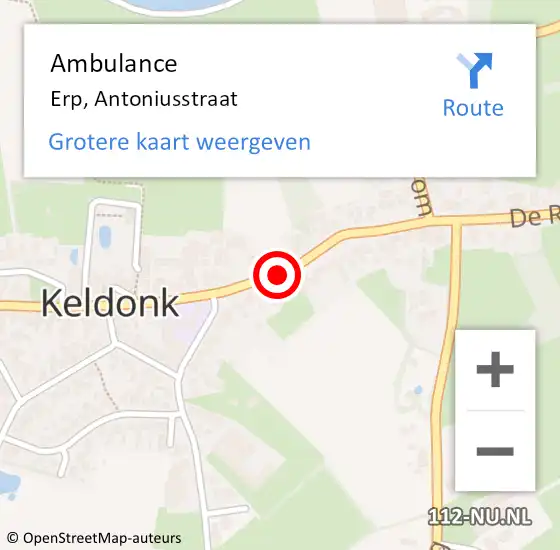 Locatie op kaart van de 112 melding: Ambulance Erp, Antoniusstraat op 13 januari 2020 15:40