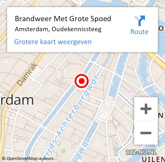 Locatie op kaart van de 112 melding: Brandweer Met Grote Spoed Naar Amsterdam, Oudekennissteeg op 13 januari 2020 15:57