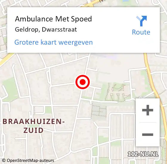 Locatie op kaart van de 112 melding: Ambulance Met Spoed Naar Geldrop, Dwarsstraat op 13 januari 2020 18:31