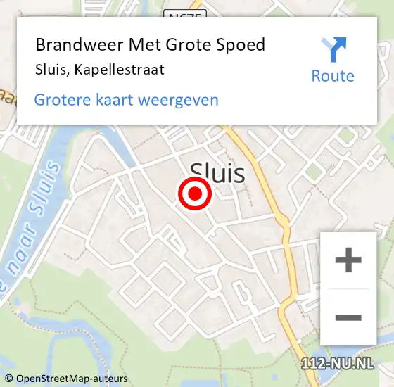 Locatie op kaart van de 112 melding: Brandweer Met Grote Spoed Naar Sluis, Kapellestraat op 13 januari 2020 19:47