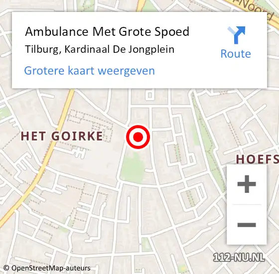 Locatie op kaart van de 112 melding: Ambulance Met Grote Spoed Naar Tilburg, Kardinaal De Jongplein op 13 januari 2020 20:08