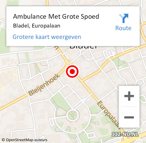 Locatie op kaart van de 112 melding: Ambulance Met Grote Spoed Naar Bladel, Europalaan op 13 januari 2020 22:14