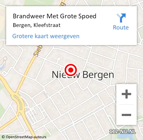 Locatie op kaart van de 112 melding: Brandweer Met Grote Spoed Naar Bergen, Kleefstraat op 13 januari 2020 22:19