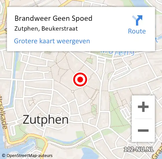 Locatie op kaart van de 112 melding: Brandweer Geen Spoed Naar Zutphen, Beukerstraat op 14 januari 2020 03:19