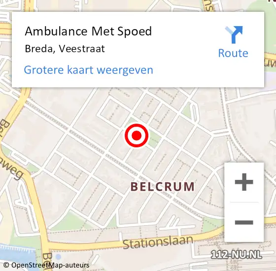 Locatie op kaart van de 112 melding: Ambulance Met Spoed Naar Breda, Veestraat op 14 januari 2020 03:32