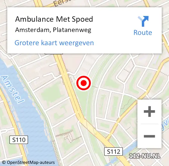 Locatie op kaart van de 112 melding: Ambulance Met Spoed Naar Amsterdam, Platanenweg op 14 januari 2020 03:46