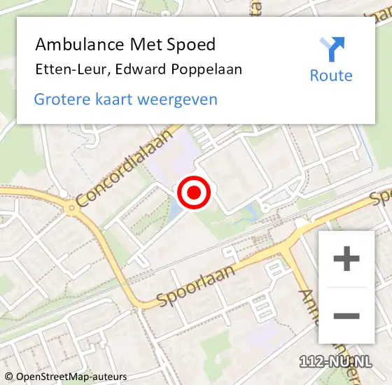 Locatie op kaart van de 112 melding: Ambulance Met Spoed Naar Etten-Leur, Edward Poppelaan op 14 januari 2020 08:25