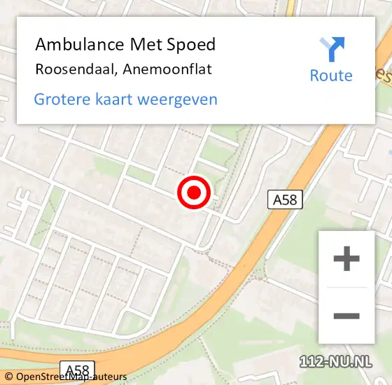 Locatie op kaart van de 112 melding: Ambulance Met Spoed Naar Roosendaal, Anemoonflat op 14 januari 2020 09:54