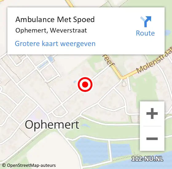 Locatie op kaart van de 112 melding: Ambulance Met Spoed Naar Ophemert, Weverstraat op 14 januari 2020 09:59