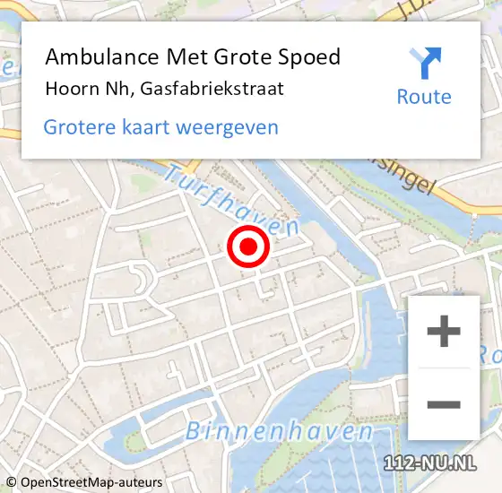 Locatie op kaart van de 112 melding: Ambulance Met Grote Spoed Naar Hoorn Nh, Gasfabriekstraat op 14 januari 2020 11:59