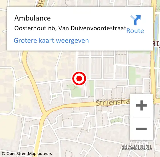 Locatie op kaart van de 112 melding: Ambulance Oosterhout nb, Van Duivenvoordestraat op 14 januari 2020 13:44