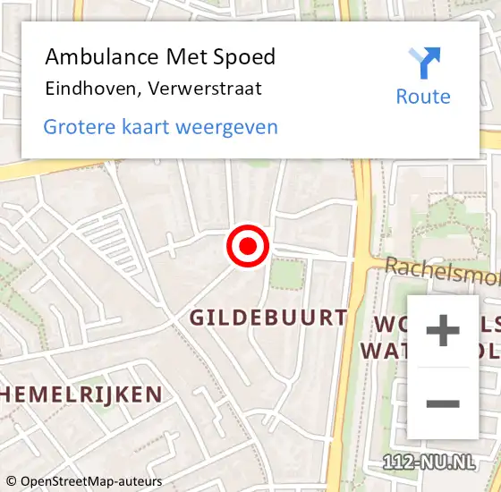 Locatie op kaart van de 112 melding: Ambulance Met Spoed Naar Eindhoven, Verwerstraat op 14 januari 2020 15:06