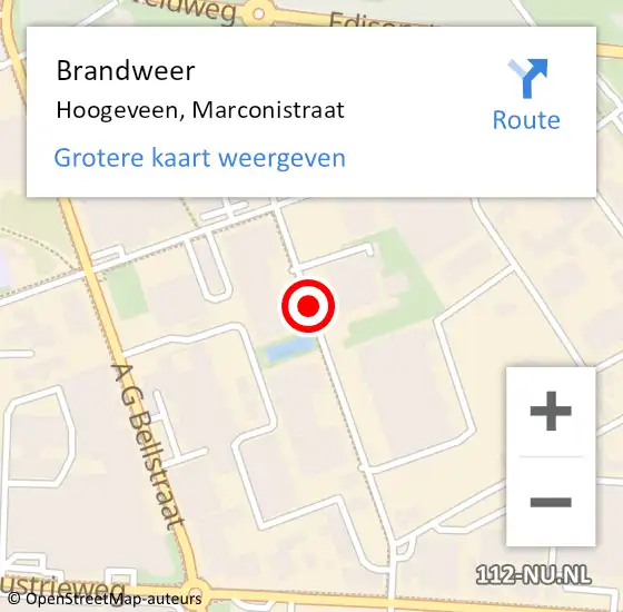 Locatie op kaart van de 112 melding: Brandweer Hoogeveen, Marconistraat op 14 januari 2020 15:16