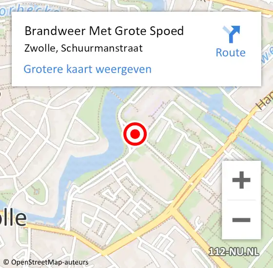 Locatie op kaart van de 112 melding: Brandweer Met Grote Spoed Naar Zwolle, Schuurmanstraat op 14 januari 2020 17:01