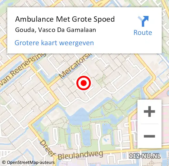 Locatie op kaart van de 112 melding: Ambulance Met Grote Spoed Naar Gouda, Vasco Da Gamalaan op 14 januari 2020 20:08