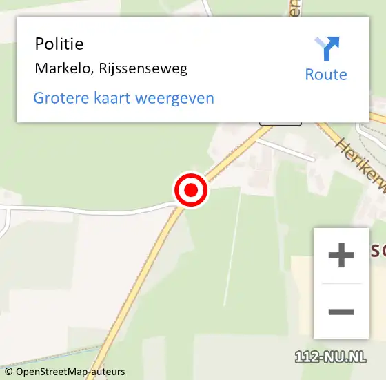 Locatie op kaart van de 112 melding: Politie Markelo, Rijssenseweg op 15 januari 2020 00:13