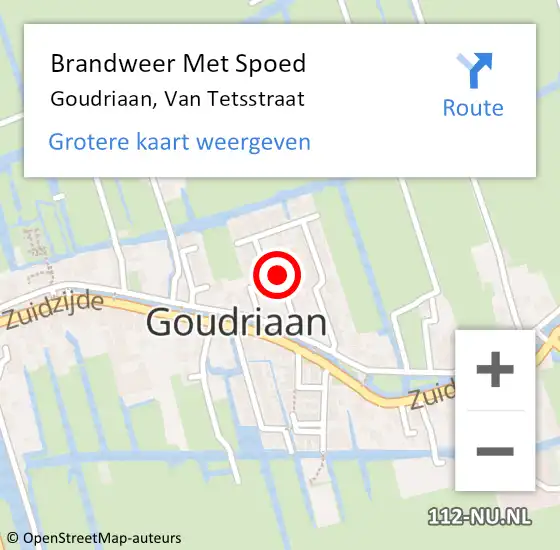 Locatie op kaart van de 112 melding: Brandweer Met Spoed Naar Goudriaan, Van Tetsstraat op 15 januari 2020 00:51