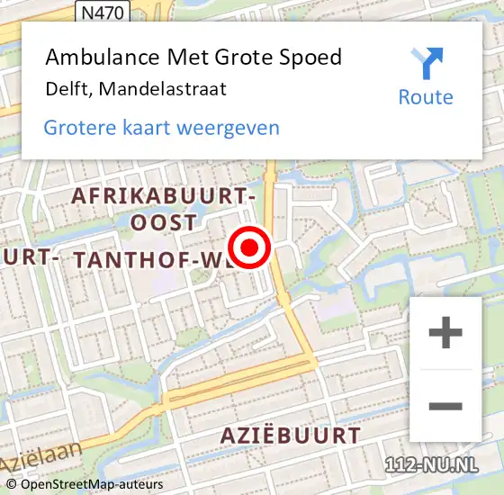 Locatie op kaart van de 112 melding: Ambulance Met Grote Spoed Naar Delft, Mandelastraat op 15 januari 2020 01:24
