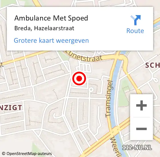 Locatie op kaart van de 112 melding: Ambulance Met Spoed Naar Breda, Hazelaarstraat op 15 januari 2020 04:14