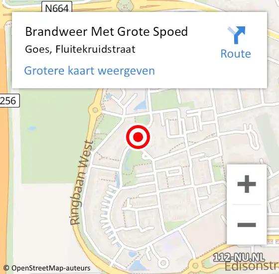 Locatie op kaart van de 112 melding: Brandweer Met Grote Spoed Naar Goes, Fluitekruidstraat op 25 april 2014 16:06