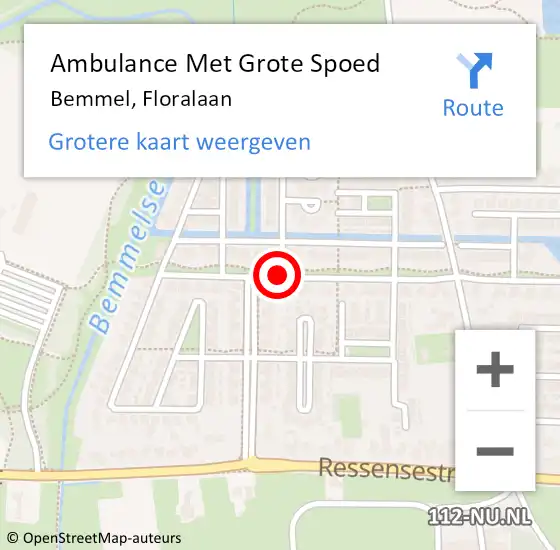 Locatie op kaart van de 112 melding: Ambulance Met Grote Spoed Naar Bemmel, Floralaan op 15 januari 2020 08:43