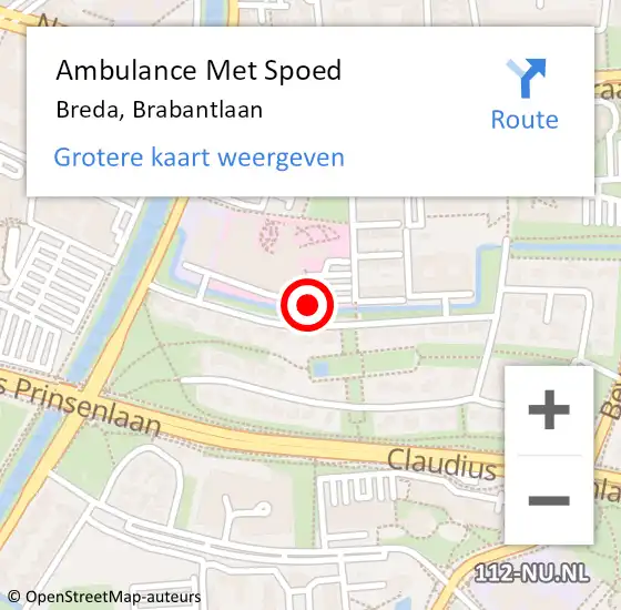 Locatie op kaart van de 112 melding: Ambulance Met Spoed Naar Breda, Brabantlaan op 15 januari 2020 08:57