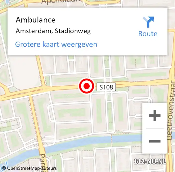 Locatie op kaart van de 112 melding: Ambulance Amsterdam, Stadionweg op 15 januari 2020 09:31