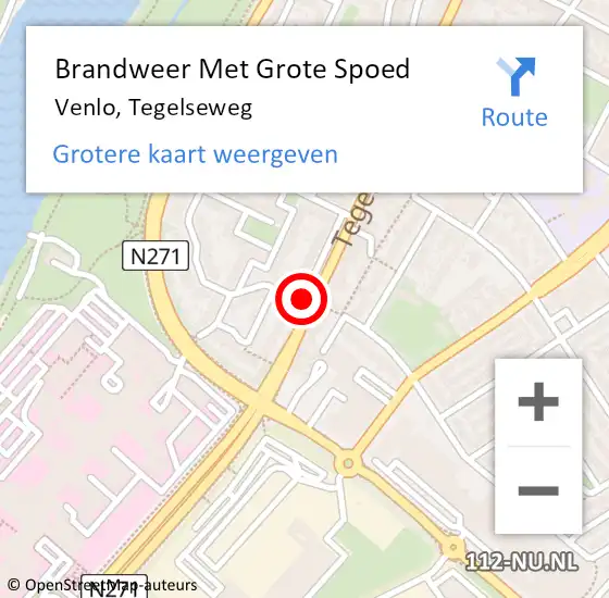 Locatie op kaart van de 112 melding: Brandweer Met Grote Spoed Naar Venlo, Tegelseweg op 15 januari 2020 11:40