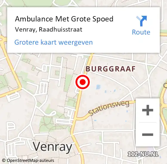 Locatie op kaart van de 112 melding: Ambulance Met Grote Spoed Naar Venray, Raadhuisstraat op 15 januari 2020 11:45