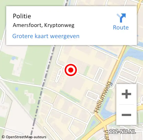 Locatie op kaart van de 112 melding: Politie Amersfoort, Kryptonweg op 15 januari 2020 11:55