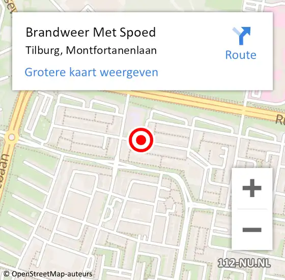 Locatie op kaart van de 112 melding: Brandweer Met Spoed Naar Tilburg, Montfortanenlaan op 15 januari 2020 12:11